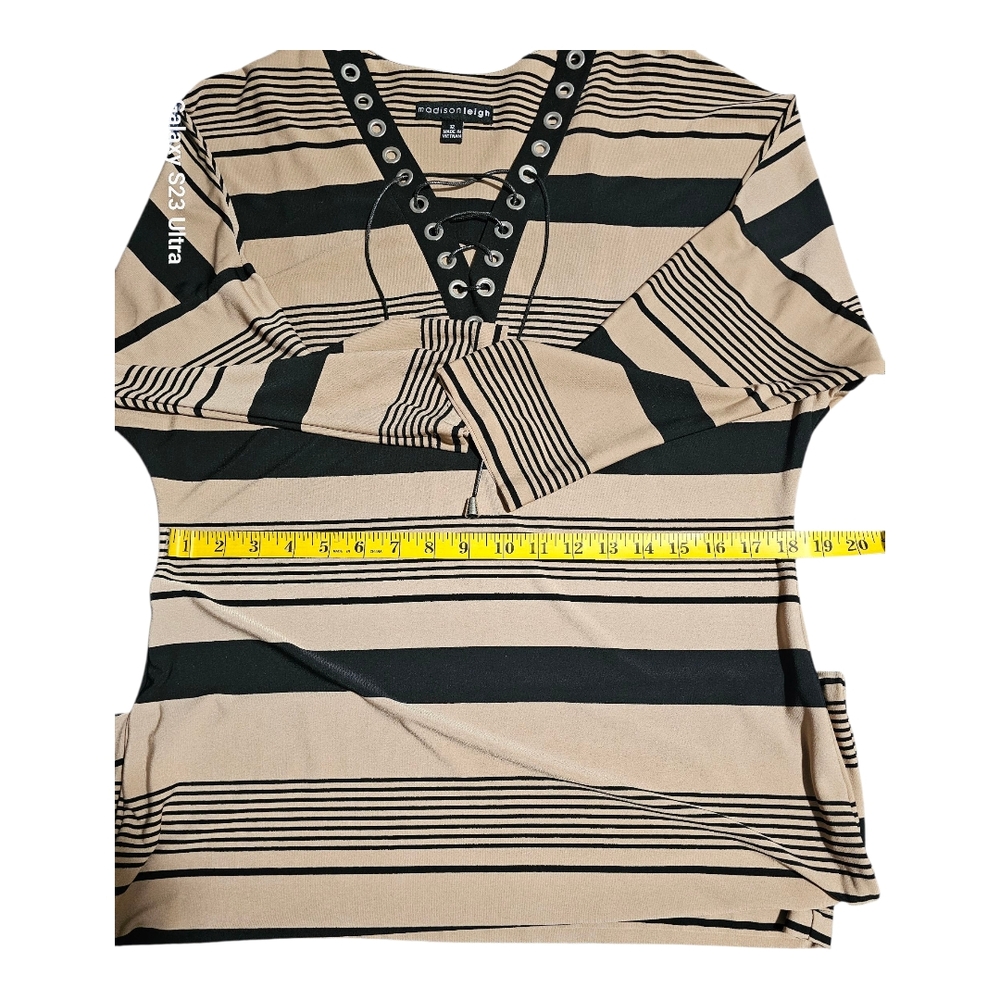 Madison Leigh Black and Tan Striped Long Sleeve Dress - Picture 5 of 7